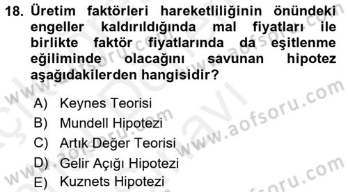 Gelir Dağılımı ve Yoksulluk Dersi 2017 - 2018 Yılı (Final) Dönem Sonu Sınav Soruları 18. Soru