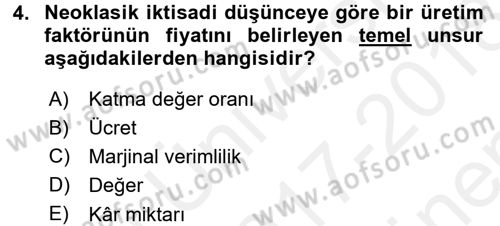 Gelir Dağılımı ve Yoksulluk Dersi 2017 - 2018 Yılı (Final) Dönem Sonu Sınav Soruları 4. Soru