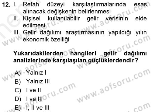 Gelir Dağılımı ve Yoksulluk Dersi 2018 - 2019 Yılı (Vize) Ara Sınav Soruları 12. Soru