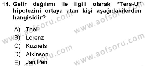 Gelir Dağılımı ve Yoksulluk Dersi 2018 - 2019 Yılı (Vize) Ara Sınav Soruları 14. Soru