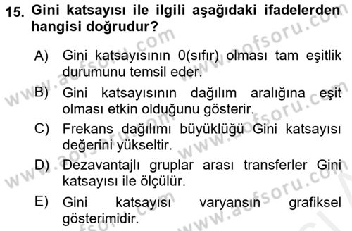 Gelir Dağılımı ve Yoksulluk Dersi 2018 - 2019 Yılı (Vize) Ara Sınav Soruları 15. Soru