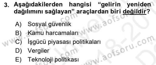 Gelir Dağılımı ve Yoksulluk Dersi 2018 - 2019 Yılı (Vize) Ara Sınav Soruları 3. Soru