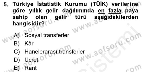Gelir Dağılımı ve Yoksulluk Dersi 2018 - 2019 Yılı (Vize) Ara Sınav Soruları 5. Soru