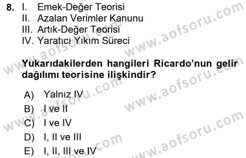 Gelir Dağılımı ve Yoksulluk Dersi 2018 - 2019 Yılı (Vize) Ara Sınav Soruları 8. Soru