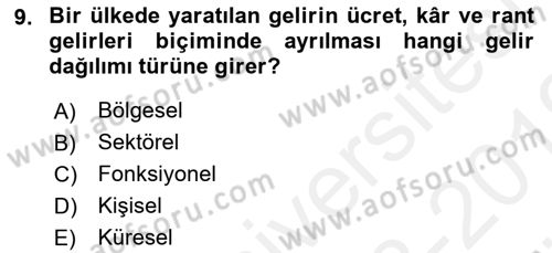 Gelir Dağılımı ve Yoksulluk Dersi 2018 - 2019 Yılı (Vize) Ara Sınav Soruları 9. Soru