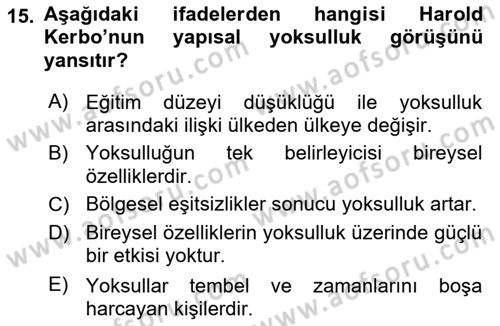 Gelir Dağılımı ve Yoksulluk Dersi 2018 - 2019 Yılı (Final) Dönem Sonu Sınav Soruları 15. Soru