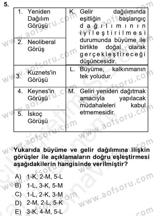 Gelir Dağılımı ve Yoksulluk Dersi 2018 - 2019 Yılı (Final) Dönem Sonu Sınav Soruları 5. Soru