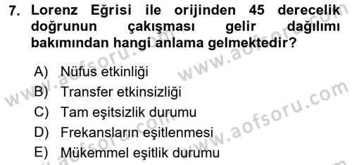 Gelir Dağılımı ve Yoksulluk Dersi 2018 - 2019 Yılı (Final) Dönem Sonu Sınav Soruları 7. Soru