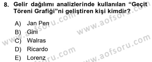 Gelir Dağılımı ve Yoksulluk Dersi 2018 - 2019 Yılı (Final) Dönem Sonu Sınav Soruları 8. Soru