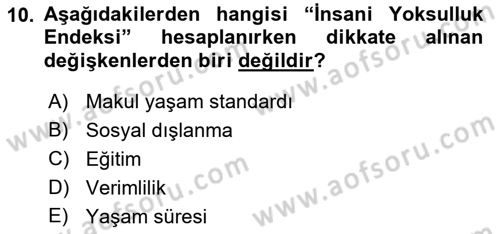 Gelir Dağılımı ve Yoksulluk Dersi 2018 - 2019 Yılı Yaz Okulu Sınav Soruları 10. Soru