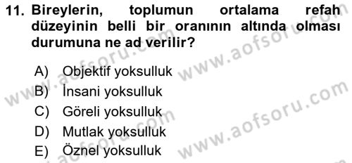 Gelir Dağılımı ve Yoksulluk Dersi 2018 - 2019 Yılı Yaz Okulu Sınav Soruları 11. Soru