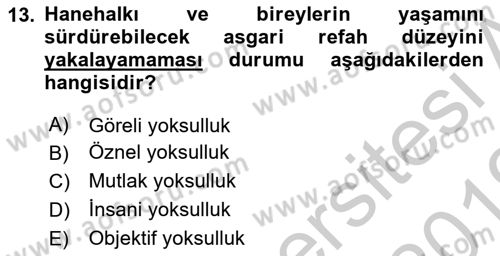 Gelir Dağılımı ve Yoksulluk Dersi 2018 - 2019 Yılı Yaz Okulu Sınav Soruları 13. Soru