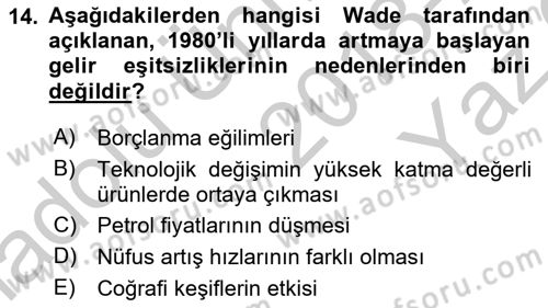 Gelir Dağılımı ve Yoksulluk Dersi 2018 - 2019 Yılı Yaz Okulu Sınav Soruları 14. Soru