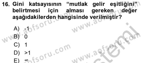 Gelir Dağılımı ve Yoksulluk Dersi 2018 - 2019 Yılı Yaz Okulu Sınav Soruları 16. Soru