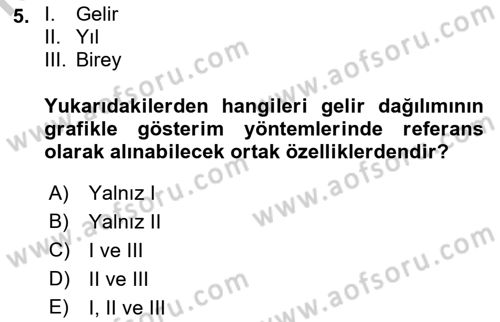 Gelir Dağılımı ve Yoksulluk Dersi 2018 - 2019 Yılı Yaz Okulu Sınav Soruları 5. Soru