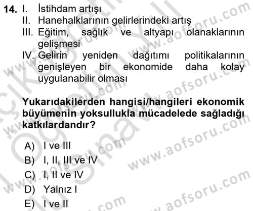 Gelir Dağılımı ve Yoksulluk Dersi 2020 - 2021 Yılı Yaz Okulu Sınav Soruları 14. Soru