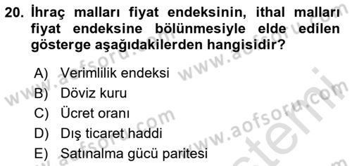 Gelir Dağılımı ve Yoksulluk Dersi 2020 - 2021 Yılı Yaz Okulu Sınav Soruları 20. Soru