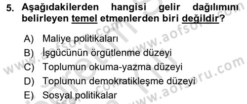 Gelir Dağılımı ve Yoksulluk Dersi 2020 - 2021 Yılı Yaz Okulu Sınav Soruları 5. Soru