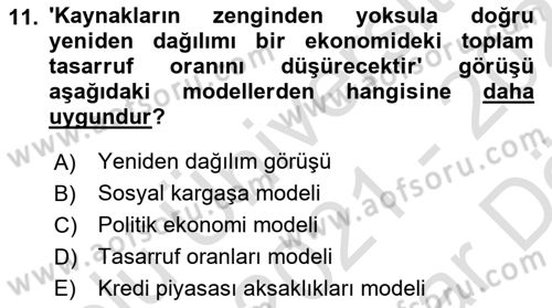 Gelir Dağılımı ve Yoksulluk Dersi 2021 - 2022 Yılı (Vize) Ara Sınav Soruları 11. Soru