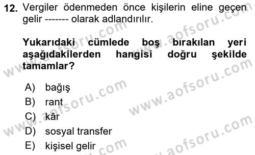 Gelir Dağılımı ve Yoksulluk Dersi 2021 - 2022 Yılı (Vize) Ara Sınav Soruları 12. Soru
