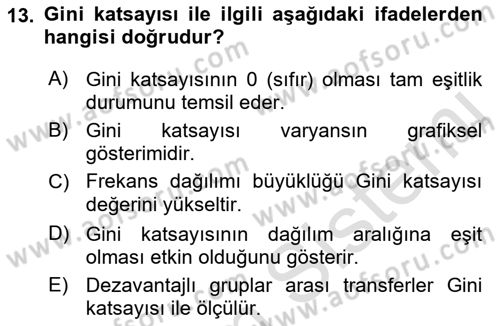 Gelir Dağılımı ve Yoksulluk Dersi 2021 - 2022 Yılı (Vize) Ara Sınav Soruları 13. Soru