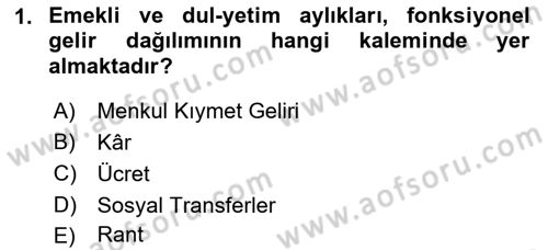 Gelir Dağılımı ve Yoksulluk Dersi 2021 - 2022 Yılı (Final) Dönem Sonu Sınav Soruları 1. Soru