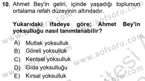 Gelir Dağılımı ve Yoksulluk Dersi 2021 - 2022 Yılı (Final) Dönem Sonu Sınav Soruları 10. Soru
