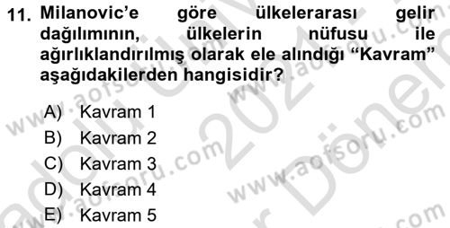 Gelir Dağılımı ve Yoksulluk Dersi 2021 - 2022 Yılı (Final) Dönem Sonu Sınav Soruları 11. Soru