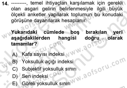 Gelir Dağılımı ve Yoksulluk Dersi 2021 - 2022 Yılı (Final) Dönem Sonu Sınav Soruları 14. Soru