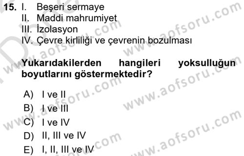 Gelir Dağılımı ve Yoksulluk Dersi 2021 - 2022 Yılı (Final) Dönem Sonu Sınav Soruları 15. Soru