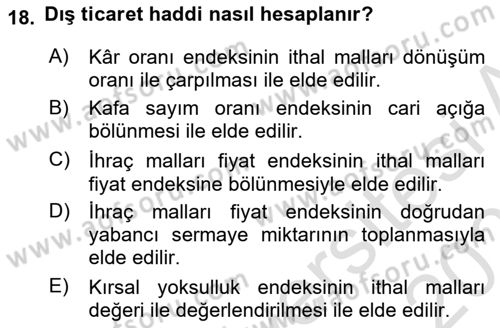 Gelir Dağılımı ve Yoksulluk Dersi 2021 - 2022 Yılı (Final) Dönem Sonu Sınav Soruları 18. Soru