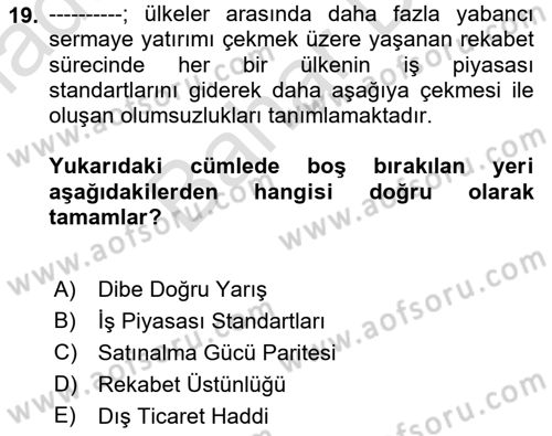 Gelir Dağılımı ve Yoksulluk Dersi 2021 - 2022 Yılı (Final) Dönem Sonu Sınav Soruları 19. Soru