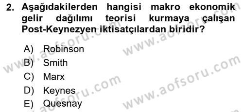 Gelir Dağılımı ve Yoksulluk Dersi 2021 - 2022 Yılı (Final) Dönem Sonu Sınav Soruları 2. Soru
