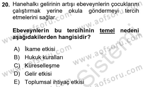 Gelir Dağılımı ve Yoksulluk Dersi 2021 - 2022 Yılı (Final) Dönem Sonu Sınav Soruları 20. Soru