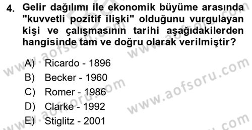 Gelir Dağılımı ve Yoksulluk Dersi 2021 - 2022 Yılı (Final) Dönem Sonu Sınav Soruları 4. Soru