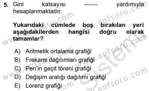 Gelir Dağılımı ve Yoksulluk Dersi 2021 - 2022 Yılı (Final) Dönem Sonu Sınav Soruları 5. Soru