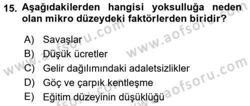 Gelir Dağılımı ve Yoksulluk Dersi 2021 - 2022 Yılı Yaz Okulu Sınav Soruları 15. Soru
