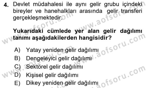Gelir Dağılımı ve Yoksulluk Dersi 2021 - 2022 Yılı Yaz Okulu Sınav Soruları 4. Soru