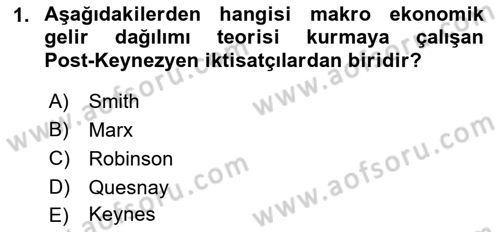 Gelir Dağılımı ve Yoksulluk Dersi 2022 - 2023 Yılı Yaz Okulu Sınav Soruları 1. Soru