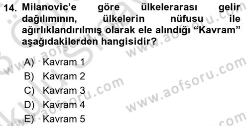 Gelir Dağılımı ve Yoksulluk Dersi 2022 - 2023 Yılı Yaz Okulu Sınav Soruları 14. Soru