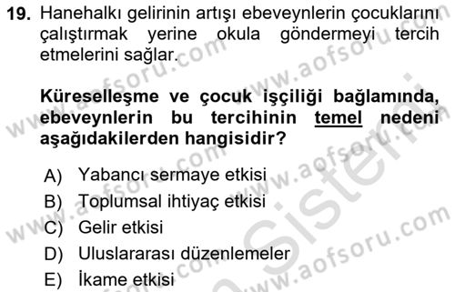 Gelir Dağılımı ve Yoksulluk Dersi 2022 - 2023 Yılı Yaz Okulu Sınav Soruları 19. Soru