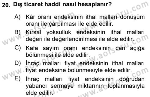 Gelir Dağılımı ve Yoksulluk Dersi 2022 - 2023 Yılı Yaz Okulu Sınav Soruları 20. Soru