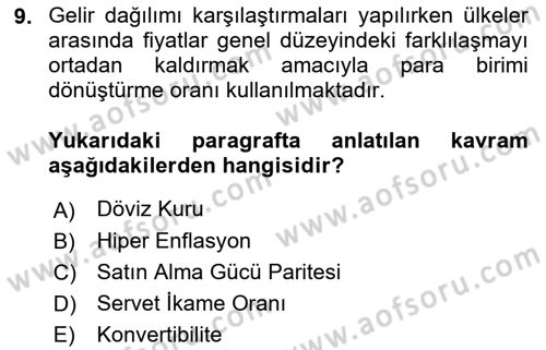 Gelir Dağılımı ve Yoksulluk Dersi 2022 - 2023 Yılı Yaz Okulu Sınav Soruları 9. Soru