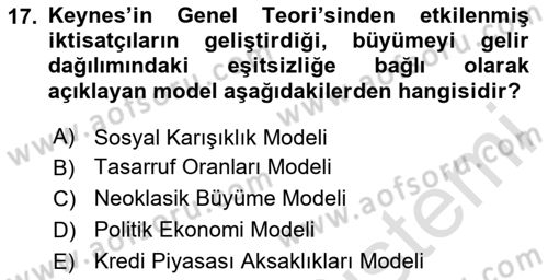 Gelir Dağılımı ve Yoksulluk Dersi 2023 - 2024 Yılı (Vize) Ara Sınav Soruları 17. Soru
