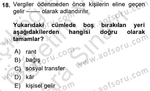 Gelir Dağılımı ve Yoksulluk Dersi 2023 - 2024 Yılı (Vize) Ara Sınav Soruları 18. Soru
