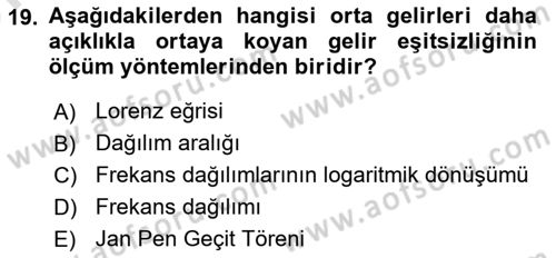 Gelir Dağılımı ve Yoksulluk Dersi 2023 - 2024 Yılı (Vize) Ara Sınav Soruları 19. Soru