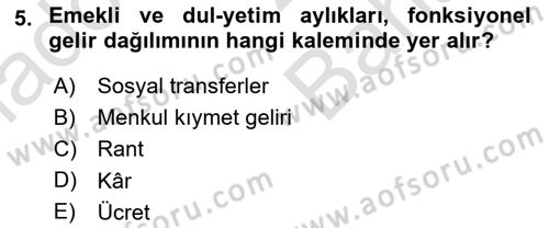 Gelir Dağılımı ve Yoksulluk Dersi 2023 - 2024 Yılı (Vize) Ara Sınav Soruları 5. Soru