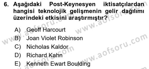 Gelir Dağılımı ve Yoksulluk Dersi 2023 - 2024 Yılı (Vize) Ara Sınav Soruları 6. Soru
