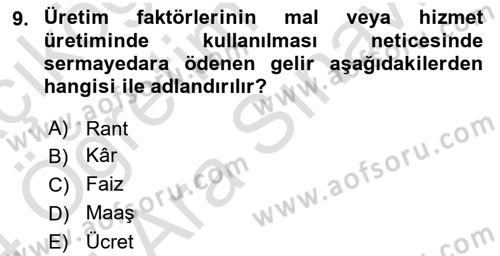 Gelir Dağılımı ve Yoksulluk Dersi 2023 - 2024 Yılı (Vize) Ara Sınav Soruları 9. Soru