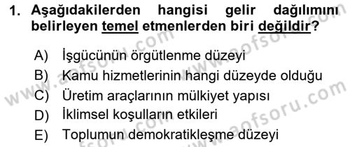Gelir Dağılımı ve Yoksulluk Dersi 2023 - 2024 Yılı (Final) Dönem Sonu Sınav Soruları 1. Soru